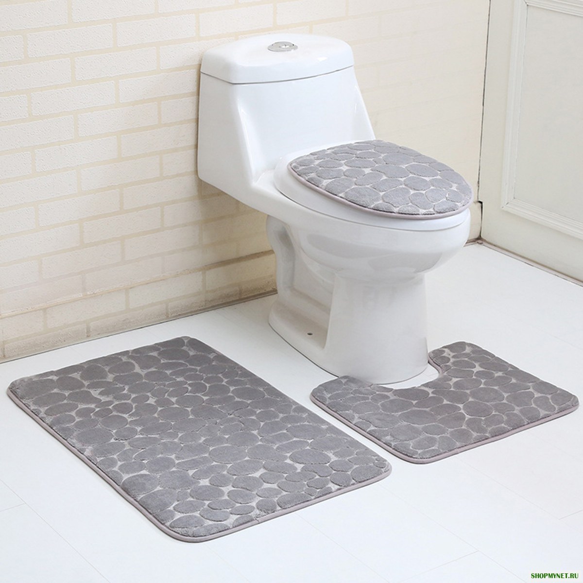 3PCS Тумбы для сидений Ванная комната Коврик из нескользящей подставки с подставкой + крышка для туалета + комплект коврика для ванной
