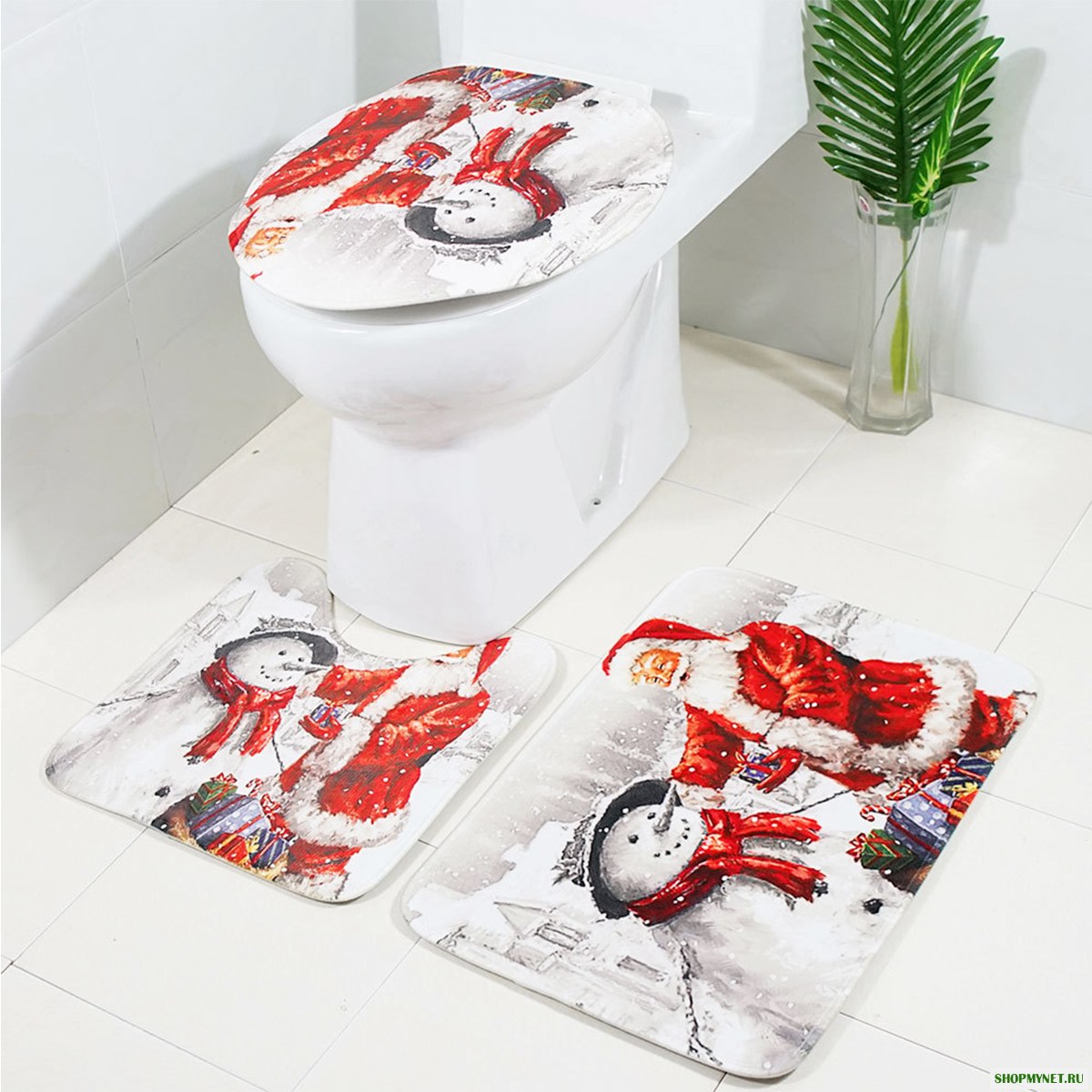 3Pcs / Set Ванная комната Нескользящий стиль Рождества Ванная комната Коврик для ковриков